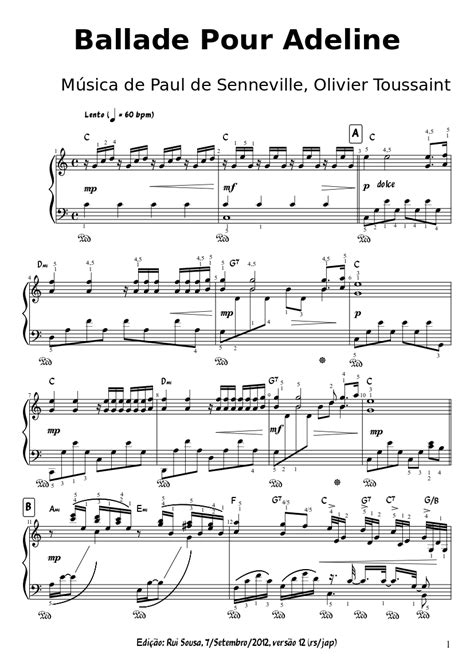 Ballade Pour Adeline sheet music composed by Música de Paul de ...