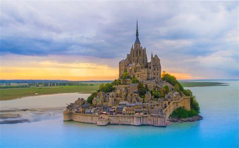 A picture of the Mont-Saint-Michel in France taken by a drone : europe