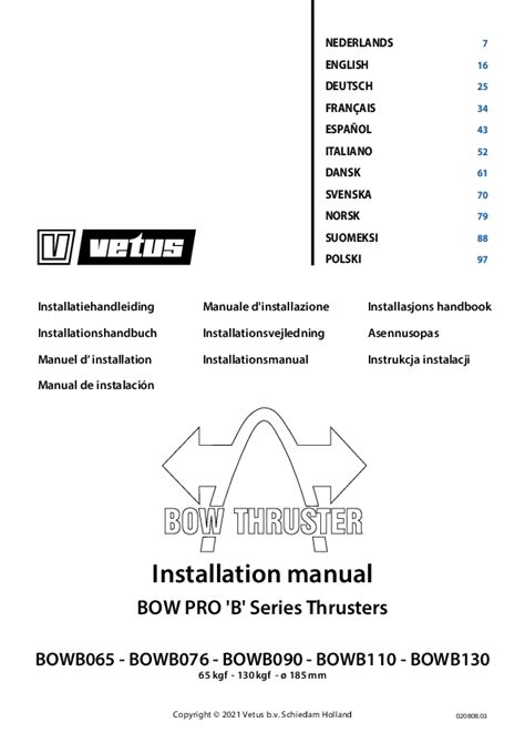 VETUS BOW PRO Thrusters Installation Manual