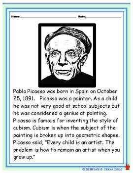 Pablo Picasso & Cubism Art SMART Lesson Plan: Art Activity & Art History