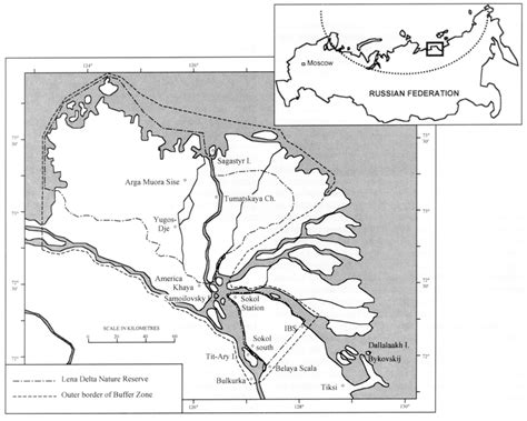 Map of the Lena Delta region with boundaries of the Nature Reserve... | Download Scientific Diagram