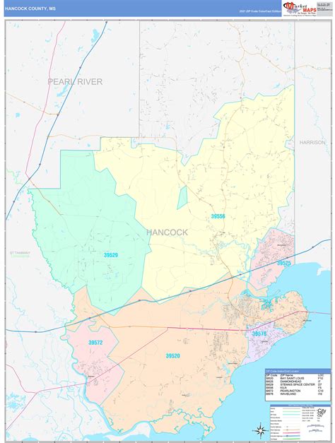 Hancock County, MS Wall Map Color Cast Style by MarketMAPS - MapSales