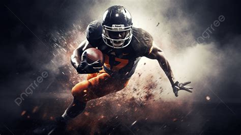 Football Player Running On An Orange Background With Smoke, Football ...