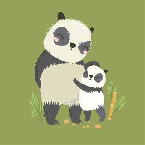 Premium Vector | Vector illustration of animals. big panda mom and baby ...