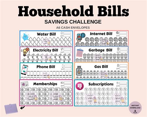 Household Bills Tracker Household Bills Savings Challenge Household Bills Bundle Utility Bills ...