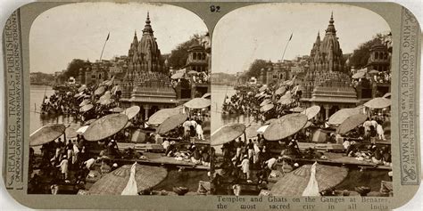 India, Benares, Temples and Ghats on the Ganges, vintage stereo print, ca.1900 by Photographie ...