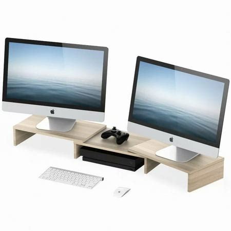 FITUEYES Dual Monitor Stand with Swivel Adjustable Shelf Wood Laptop ...