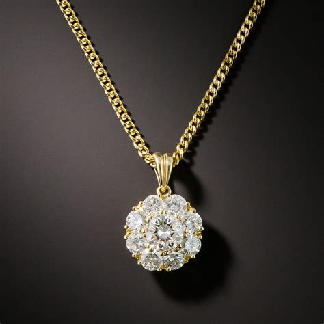 Estate 18K Diamond Cluster Pendant Necklace