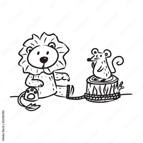 The lion and the mouse vector illustration for story book. Aesop's fable illustration ...