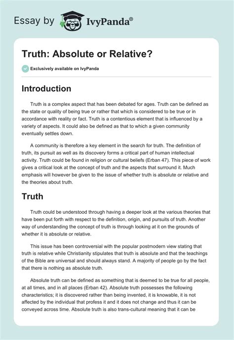 Truth: Absolute or Relative? - 1087 Words | Essay Example