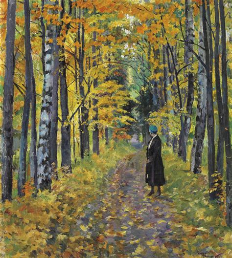 Sergei Vinogradov (1869-1938) , A walk through the woods in autumn ...