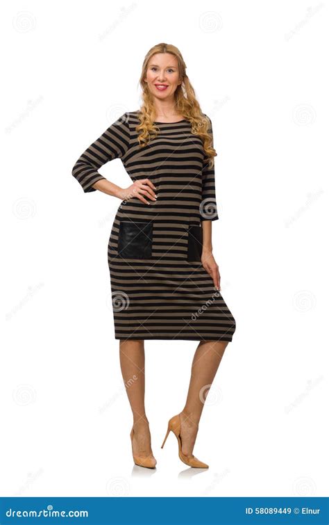 Pretty Woman in Brown Dress Isolated on White Stock Image - Image of ...