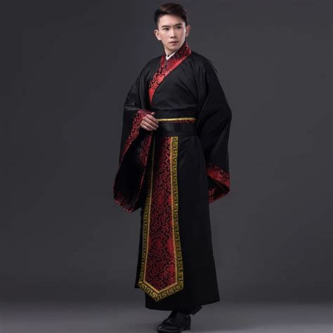 Black Long Robe for Men Chinese Traditional Costume Male Hanfu Captain Clothing National Tang ...