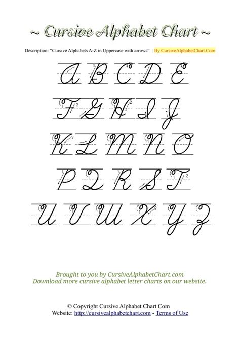 Cursive Alphabet Chart With Arrows Uppercase | Cursive Alphabet Chart.com