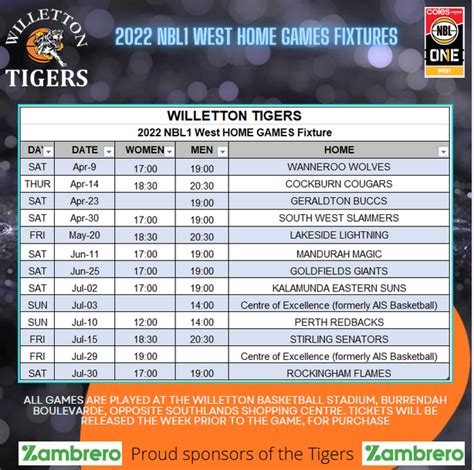 NBL1 Fixtures released | Willetton Basketball Association