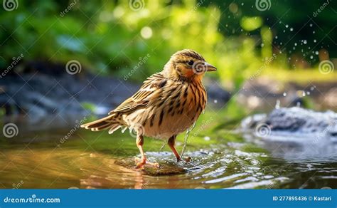 Twite Bird Bathing in the River Stock Illustration - Illustration of animal, prairie: 277895436