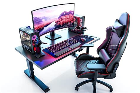 Premium Photo | Isolated Setup of Computer and Gaming Chair