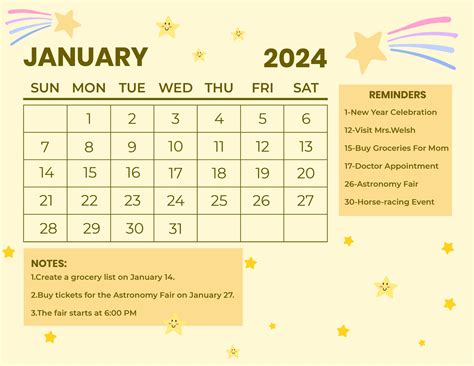 January 2024 Word Calendar Template - Audie Candida