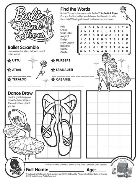 McDonalds Happy Meal Coloring and Activities Sheet – Barbie Ballerina ...