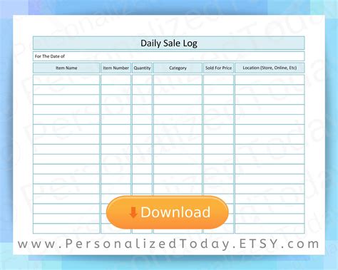 Daily Sales Log Sheet Printable Track Inventory Goods and | Etsy