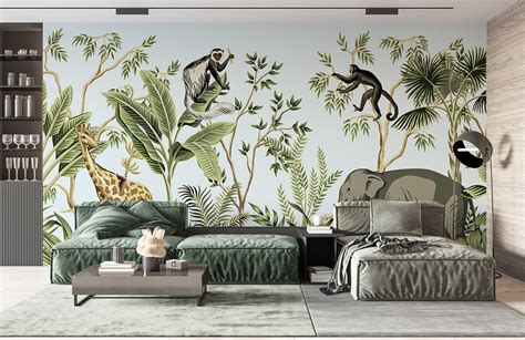 Animals In Wild Fresh Jungle Mural Wallpaper | Ever Wallpaper US