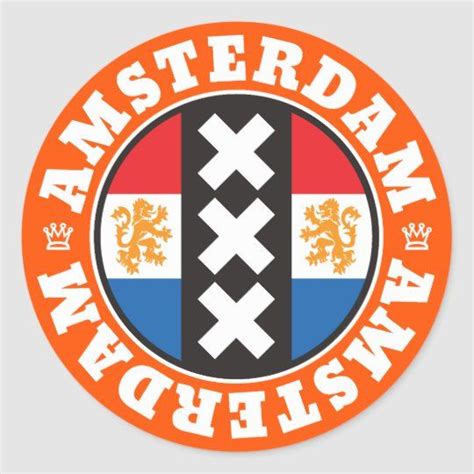 Amsterdam Dutch Flag and City Crosses Symbol Classic Round Sticker | Zazzle.com | Dutch flag ...