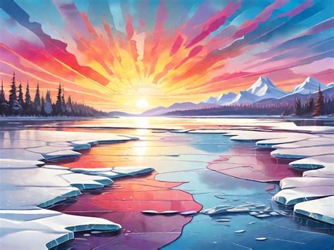 Premium AI Image | winter sunrise over a frozen lake