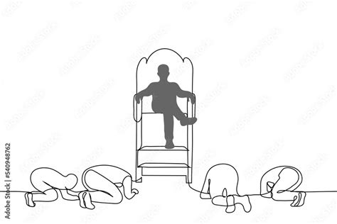 man sits high on a throne the others below bow down to him - one line drawing vector. concept ...