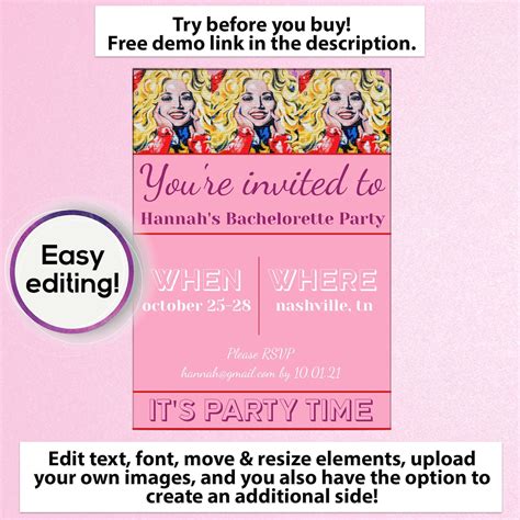 Dolly Parton Party Invitation for Bachelorette Parties, Birthday Parties, or Any Other Fun Event ...