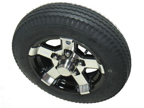 Tire on 12 inch 5 Lug Series 07 Black Aluminum Trailer Wheel | Pull Behind Motorcycle Trailers