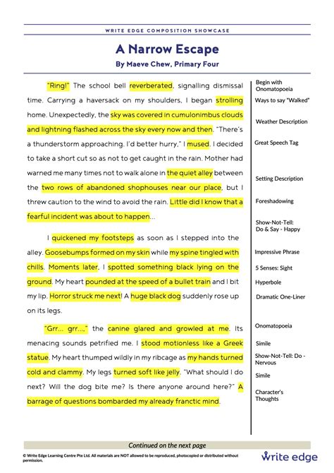 Model Composition: A Narrow Escape by Maeve Chew, Primary 4 - Write Edge