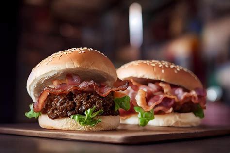 Premium Photo | A burger with bacon on it and a bun with bacon on it