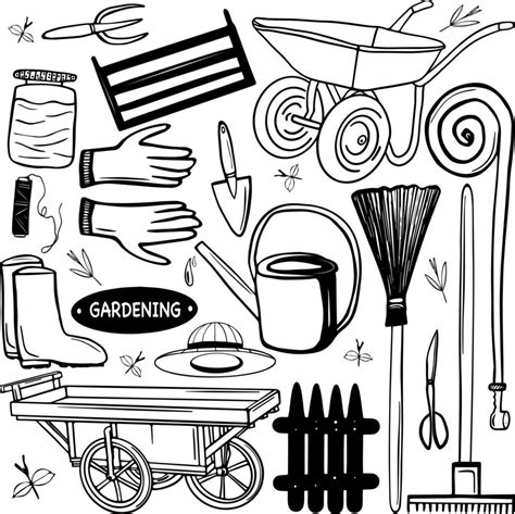 Simple vector illustration. Gardening elements on the garden's theme, garden tools, agriculture ...