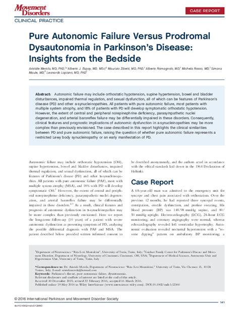 (PDF) Pure Autonomic Failure Versus Prodromal Dysautonomia in Parkinson ...