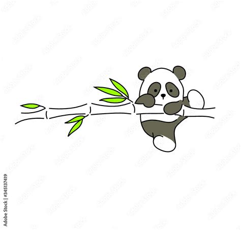 Vector illustration panda on the bamboo. Cute baby panda drawing ...