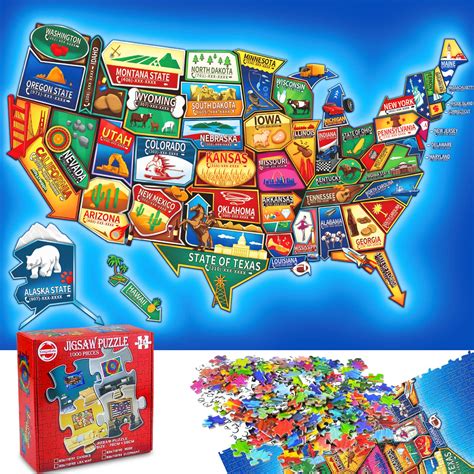 Kids United States Puzzle Map -USA Map Puzzle 50 States with Capitals -1000 Piece Jigsaw ...