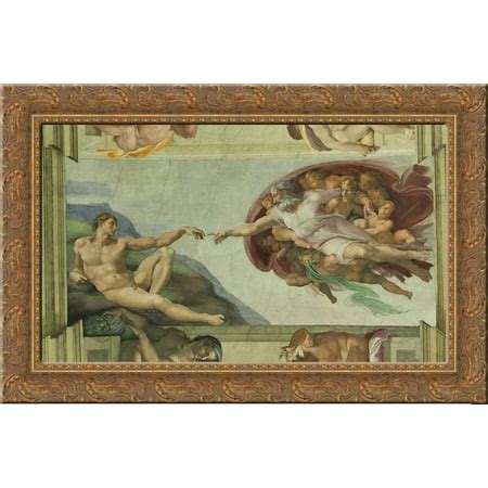 Sistine Chapel Ceiling: Creation of Adam 24x18 Gold Ornate Wood Framed ...