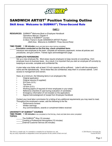 160275524-Sandwich-Artist-Training-Outline1