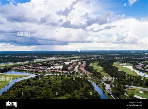 Florida,Port Saint St Lucie West,weather,thunderstorm,storm,rain,aerial overhead view ...