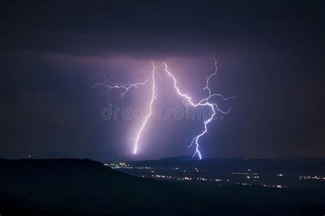 Lightning storm at night stock photo. Image of tower - 63221906