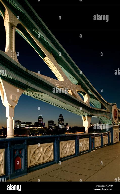 Night view of the City of London from Tower Bridge, London, UK Stock ...