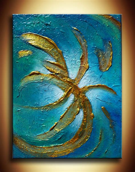 Original Art Turquoise and Gold Metallic Abstract Painting on | Etsy | Modern art paintings ...