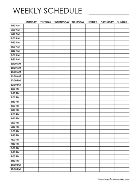 7 Day Weekly Schedule Template - Free Printable Templates