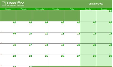 Download Printable 2023 LibreOffice Calc Calendar