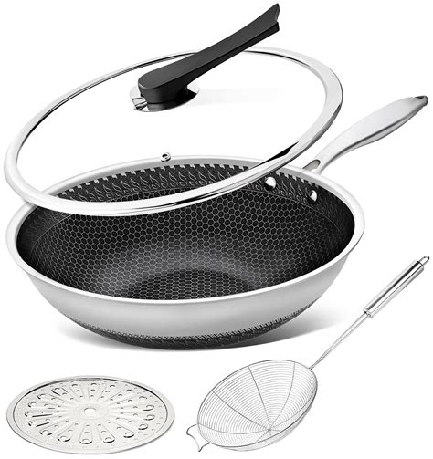 Buy MICHELANGELO Wok Pan with Lid, 12 Inch Stainless Steel Wok with ...