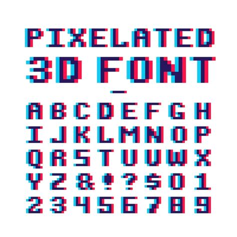 Premium Vector | 8 bit pixel art old school latin alphabet with anaglyph distortion effect