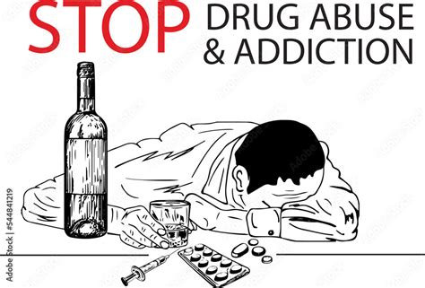 Stop Drug Abuse Sign, Stop drug addiction sketch drawing poster, drug abuse clip art and symbol ...