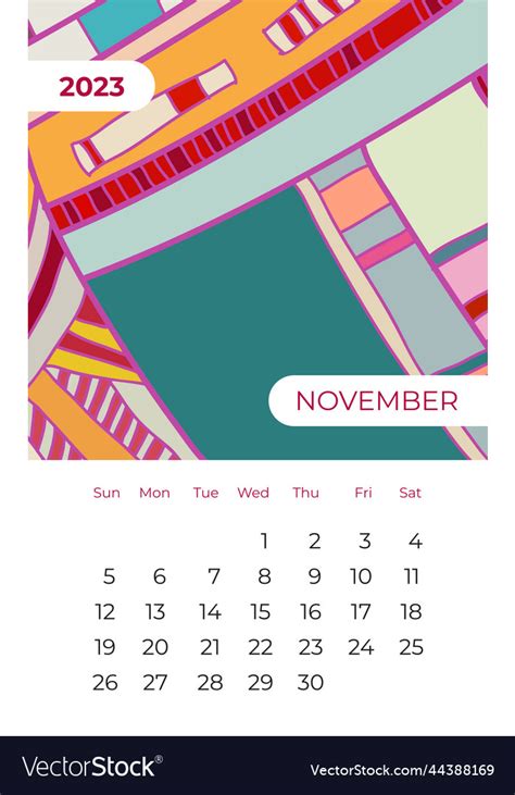 2023 november calendar abstract contemporary art Vector Image