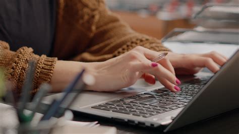 Close up of woman typing on laptop keyboard to work 4439922 Stock Video ...