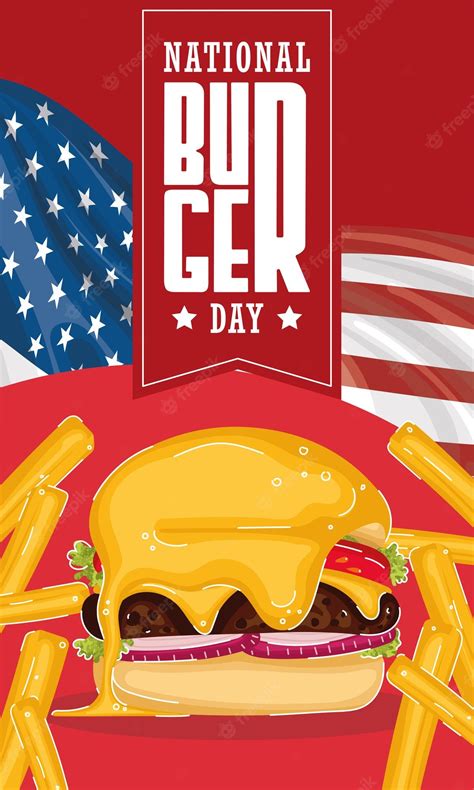 Premium Vector | National burger day vertical template with cheeseburger and french fries vector